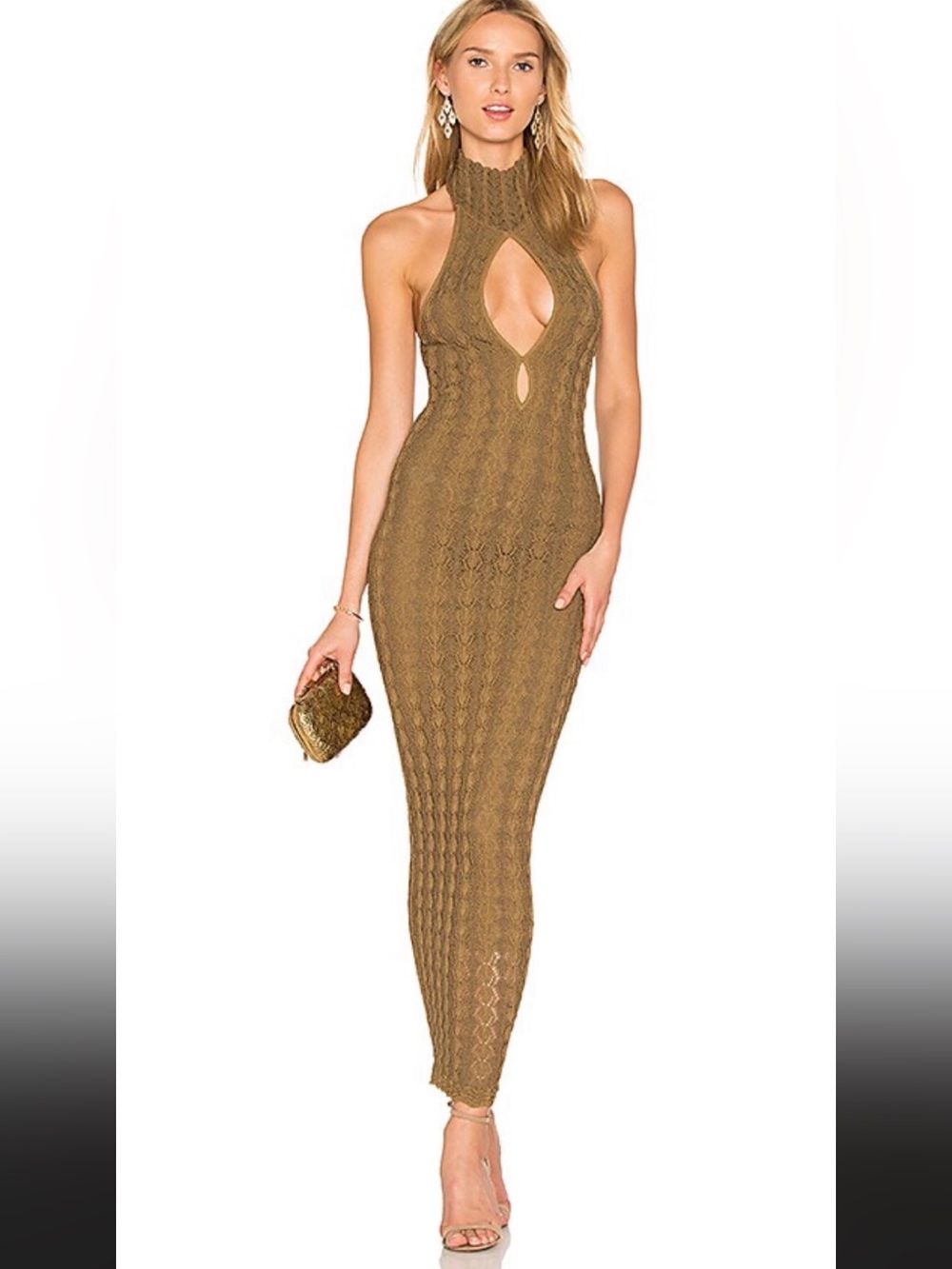 Ronny Kobo Collection Olive-Gold Maxi Knit Skirt